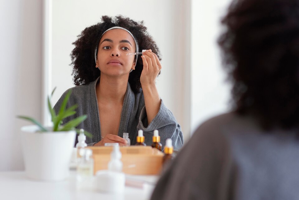 Uma mulher fazendo skincare